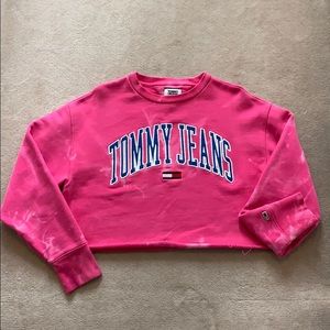 bleach-dyed tommy hilfiger pink sweatshirt!